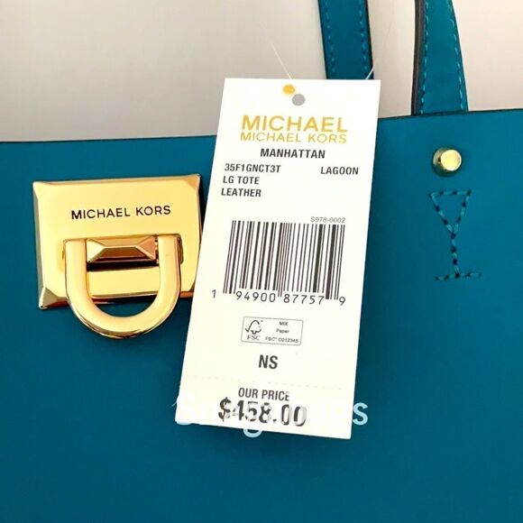 MICHAEL KORS NWT MANHATTAN LAGOON LARGE LEATHER TOTE BAG - Picture 10 of 12